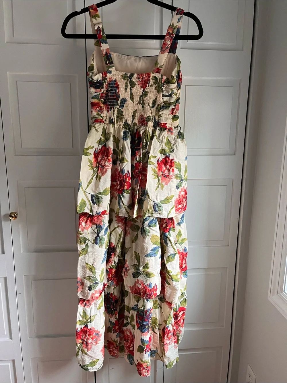 Floral Cream Sundress with Red & Blue Bloom Print